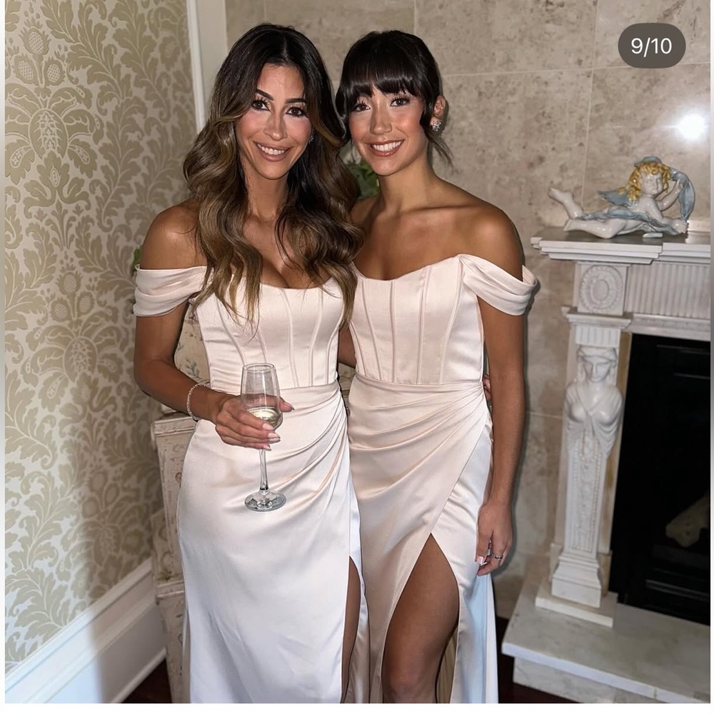 Cream Off-Shoulder Slit Dress for Cocktail